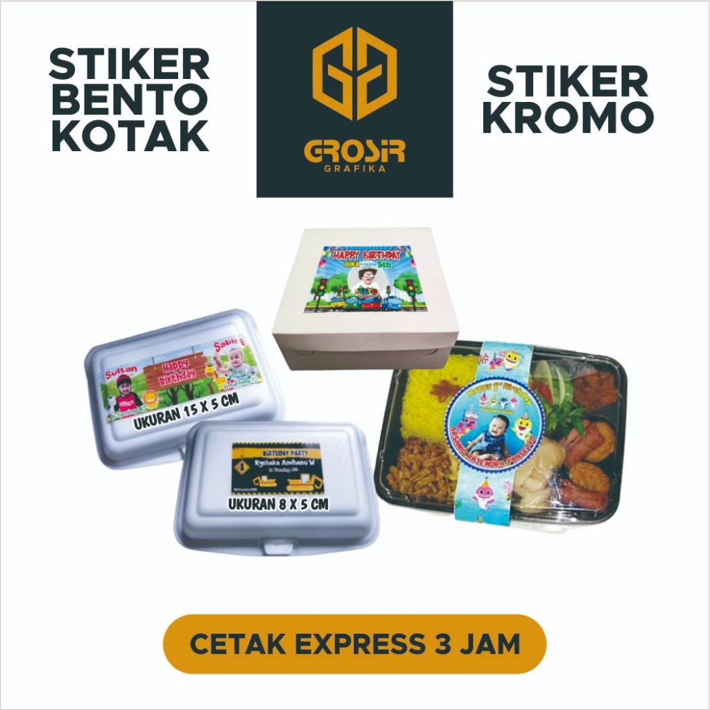 

Cetak Stiker Bento - Kotak Makanan - Styrofoam - 100 pcs || stiker kromo vinyl transparan murah proses kilat