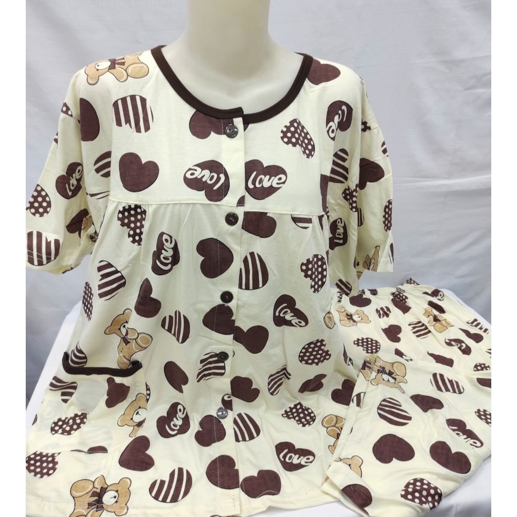 BKH XXXL(3XL) Kancing Full Kaos St.Babydoll Celana 3/4-Tangan Pendek