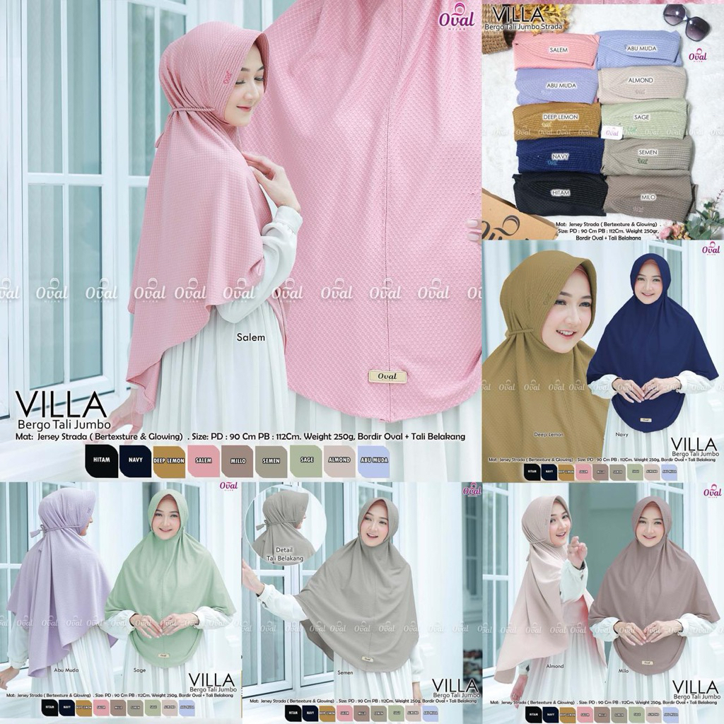 Villa Bergo Tali Jumbo Original Oval Hijab Jersey Oval Villa Hijab Bergo Instan Jersey