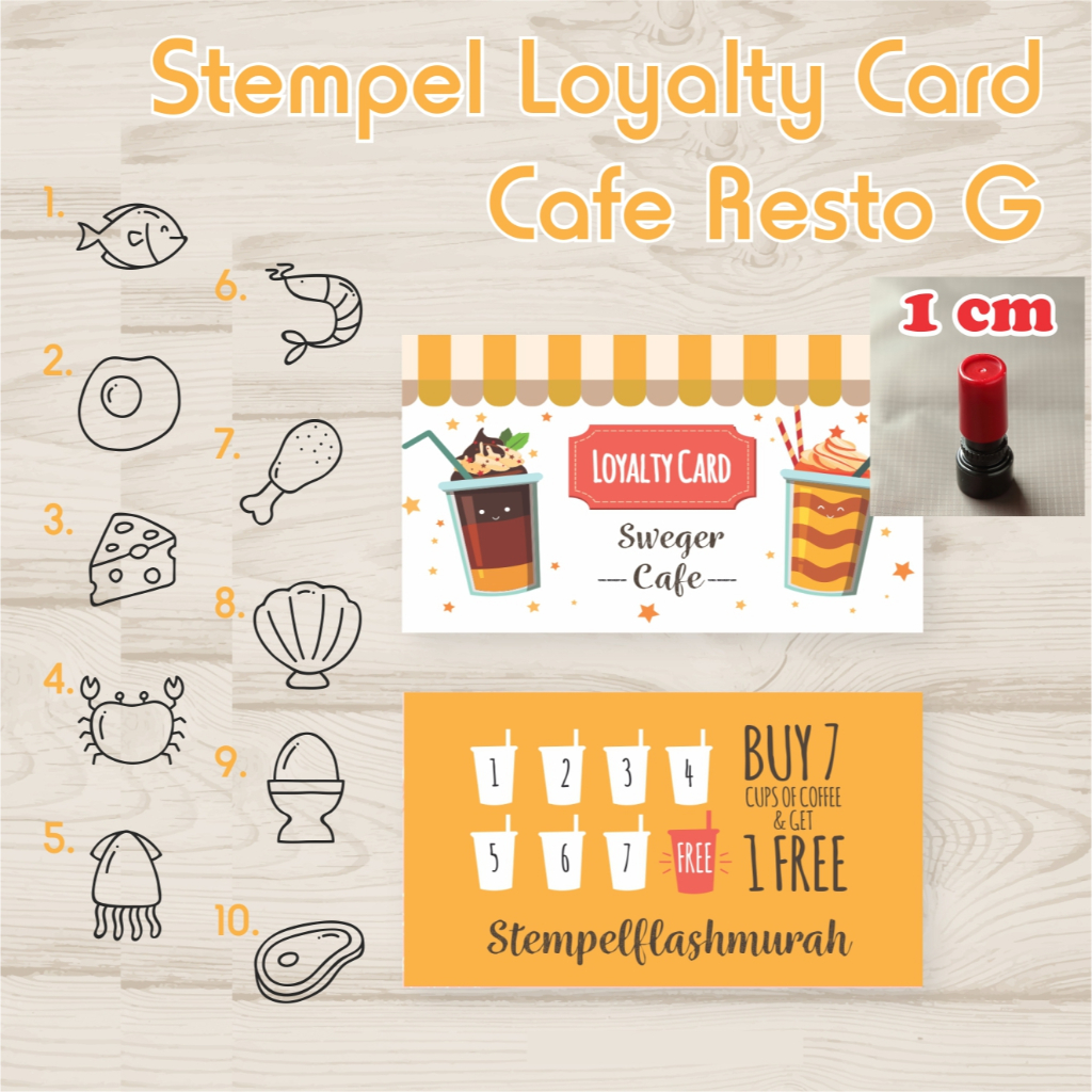 

stempel promo cafe G loyalty card resto snack makanan fast food kuliner warung makan tinta otomatis flash stamp murah