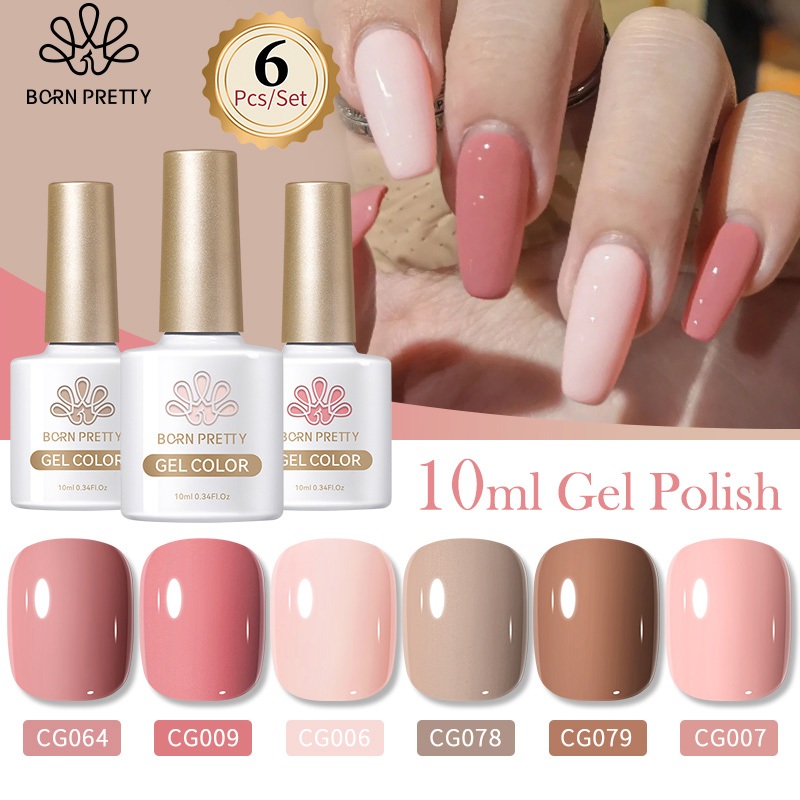 BORN PRETTY Nude Brown Pink Gel Nail Gel Polish Set 10ml 6 Botol Kutek Gel Set Nail Gel Set Kutek Na