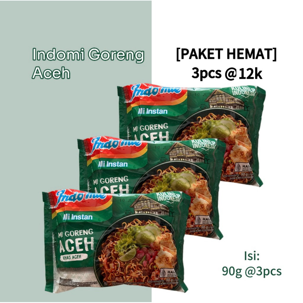 

[PAKET HEMAT] Indomi Goreng Aceh Mi instan kemasan 90g isi 3pcs