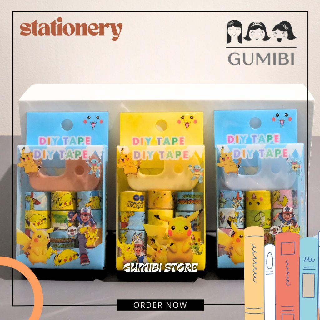 

WASHI TAPE MINI POKEMON 1 SET 10 PCS SELOTIP SOLATIP MINI MOTIF POKEMON PIKACHU SERIES TERMURAH GUMIBI STORE