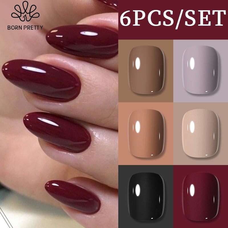 BORN PRETTY Brown Red Gel Nail Gel Polish Set 10ml 6 Botol Cokelat Kutek Gel Set Nail Gel Set Kutek 