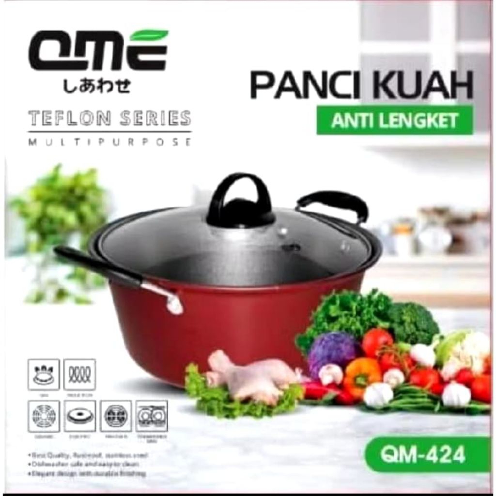 Panci Kuah QME Tutup Kaca 24CM High Quality / Panci Rebus / Panci Kuah Serbaguna