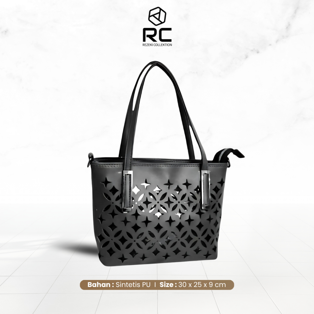 Totebag Wanita Hitam Tas Jinjing Tote Bag Rezeki Collektion Kulit Sintetis Size 30x25x9 Cm