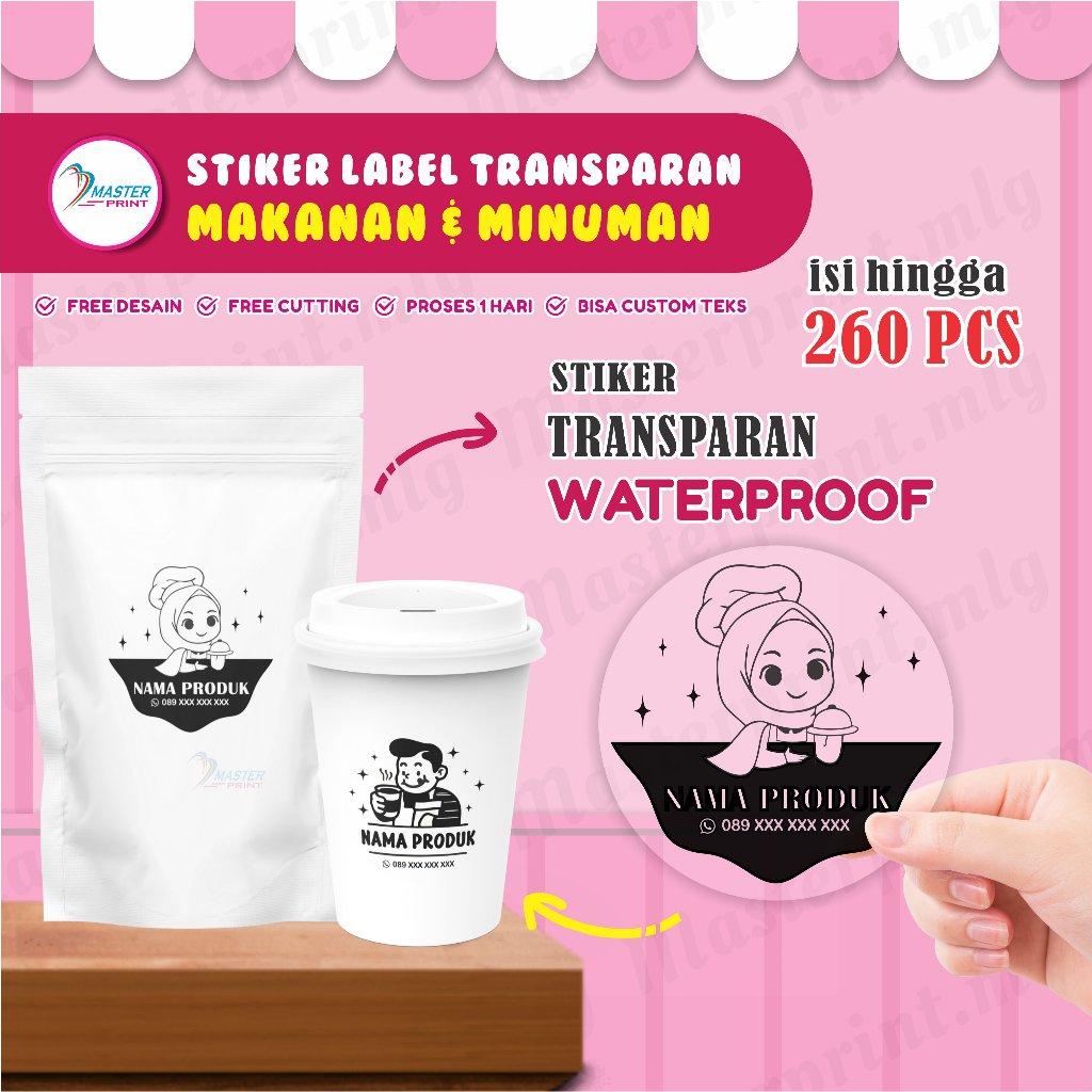 

[mp70]260 pcs Stiker Label Makanan Minuman Transparan Custom