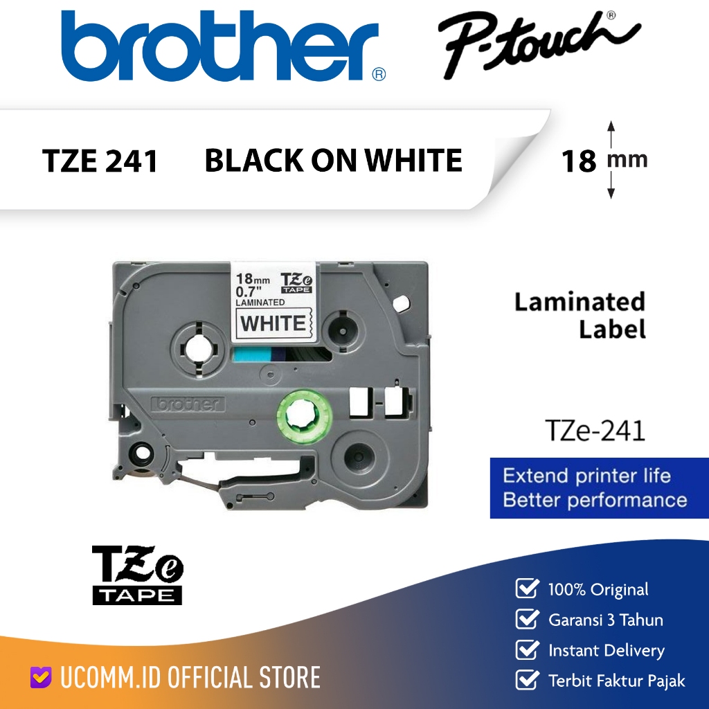 

BROTHER Label Tape TZE-241 18MM Tze 241 Tze241 Black On White 18mm Label Tape Original