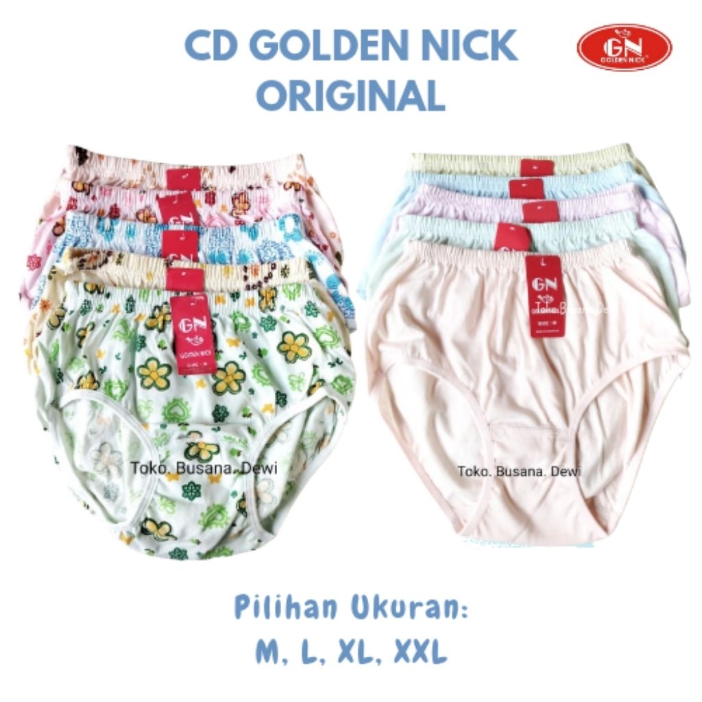 6 pcs CD Golden Nick Katun Motif Sablon Polos | Celana Dalam Wanita GN Kolor Lebar SA16 1133