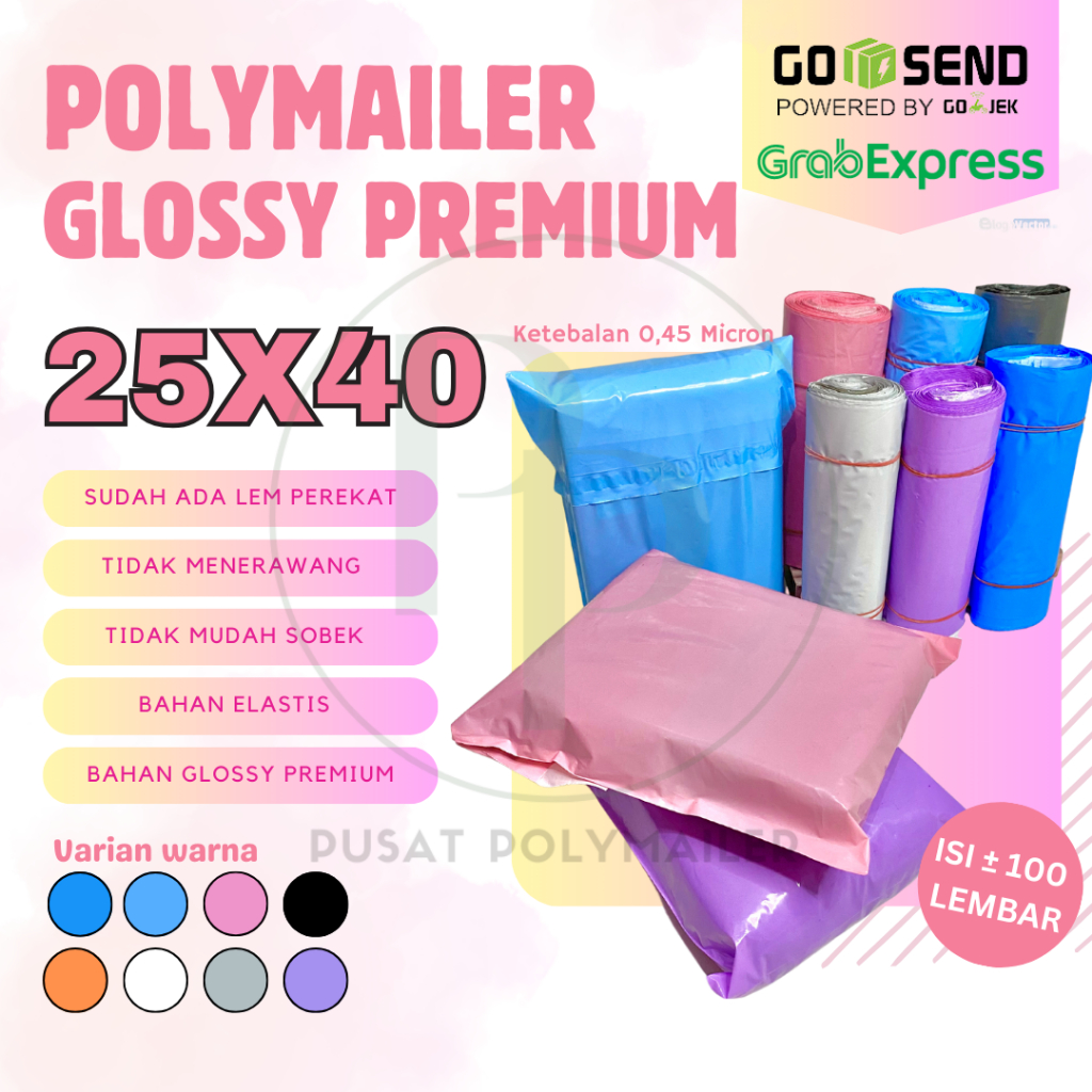 

Plastik packing polymailer glossy 25x40 isi 100 lbr