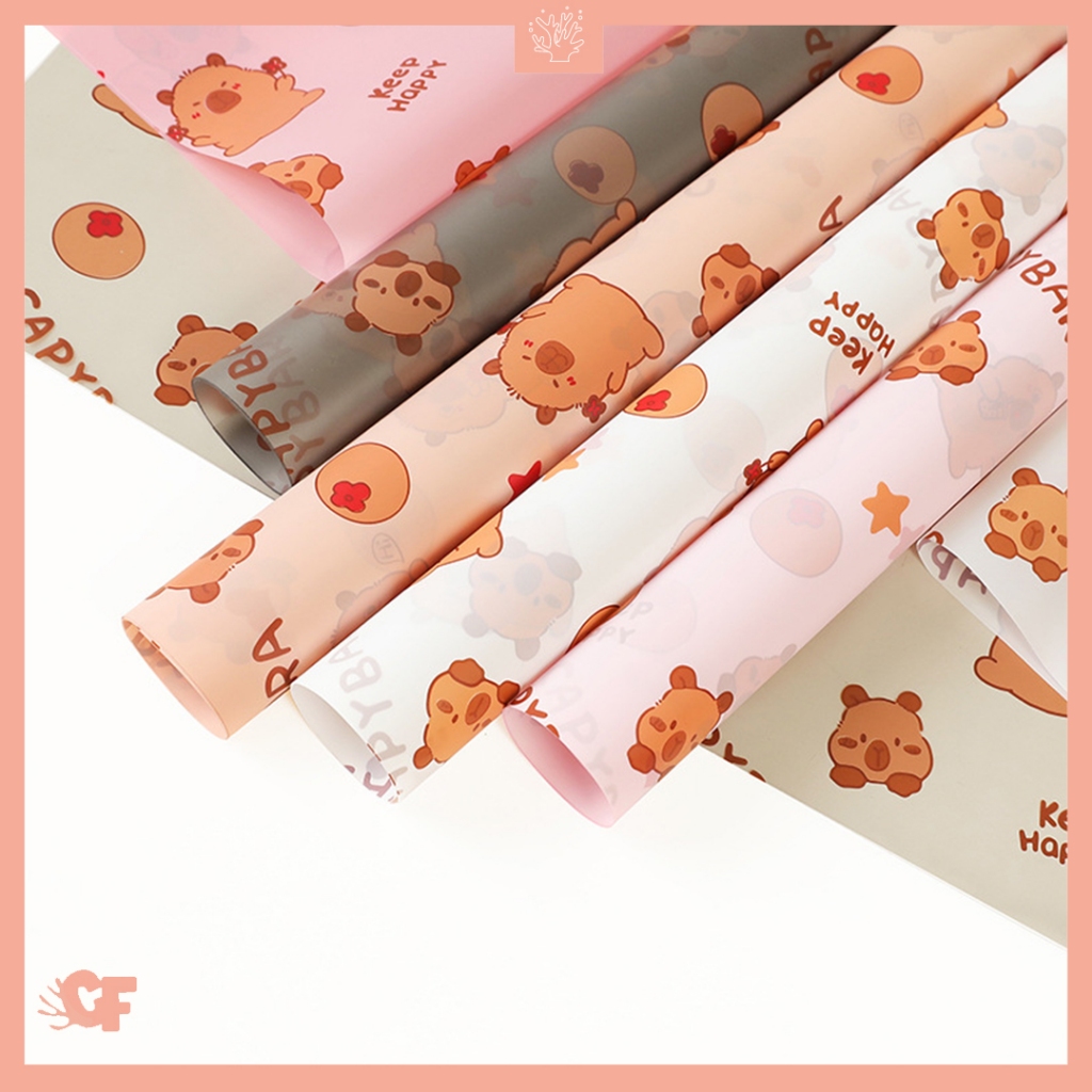 

20 LEMBAR Kertas Bunga Buket Transparan Karakter Capybara Flower Wrapping Paper Frame Cellophane KB83
