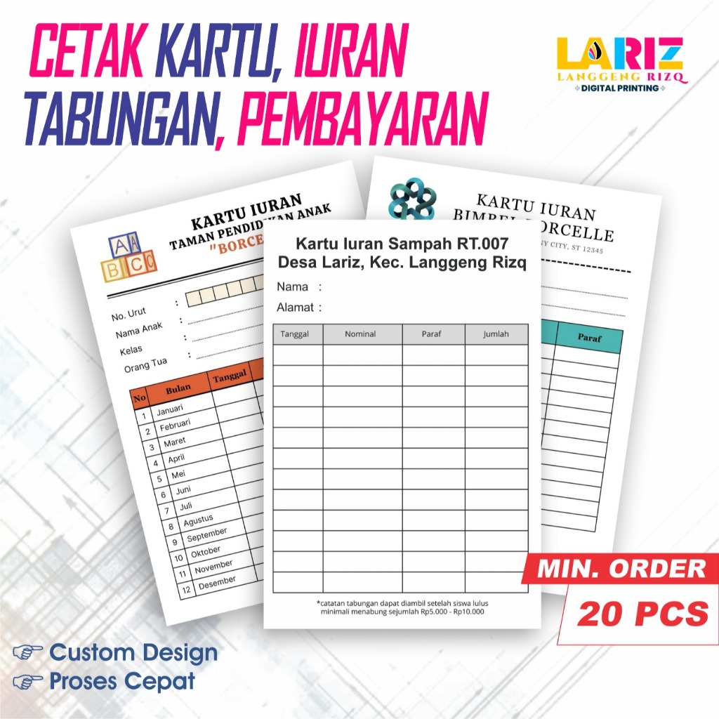 

KARTU IURAN RT SAMPAH KARTU SPP KARTU LAINNYA