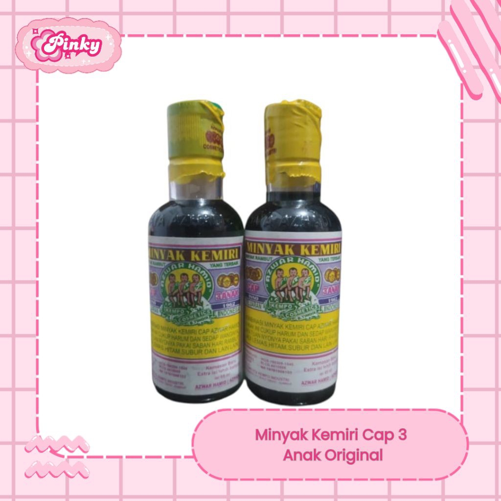 Minyak Kemiri Cap 3 Anak Kempo Botol Kaca / Minyak Rambut Kemiri Original