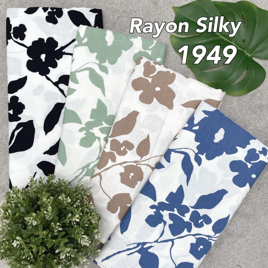 Kain Uk 0,5 Meter Katun Rayon Silky Premium Motif Daun Rayon 1949 Gamis,Dress,Blouse,Kulot,Tunik,twi