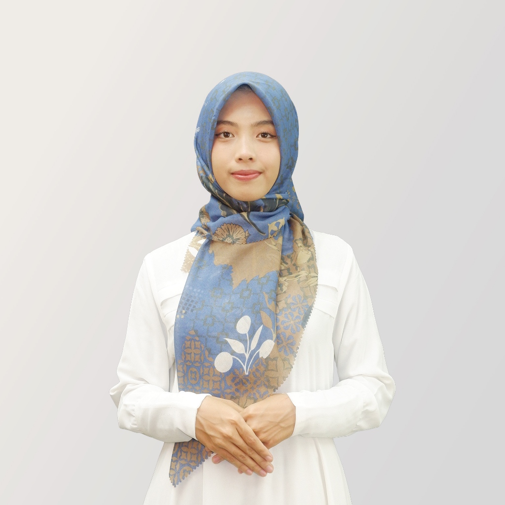 HYRA Kerudung Voal Lasercut Hijab Segiempat Motif Hazira Warna Biru Navy