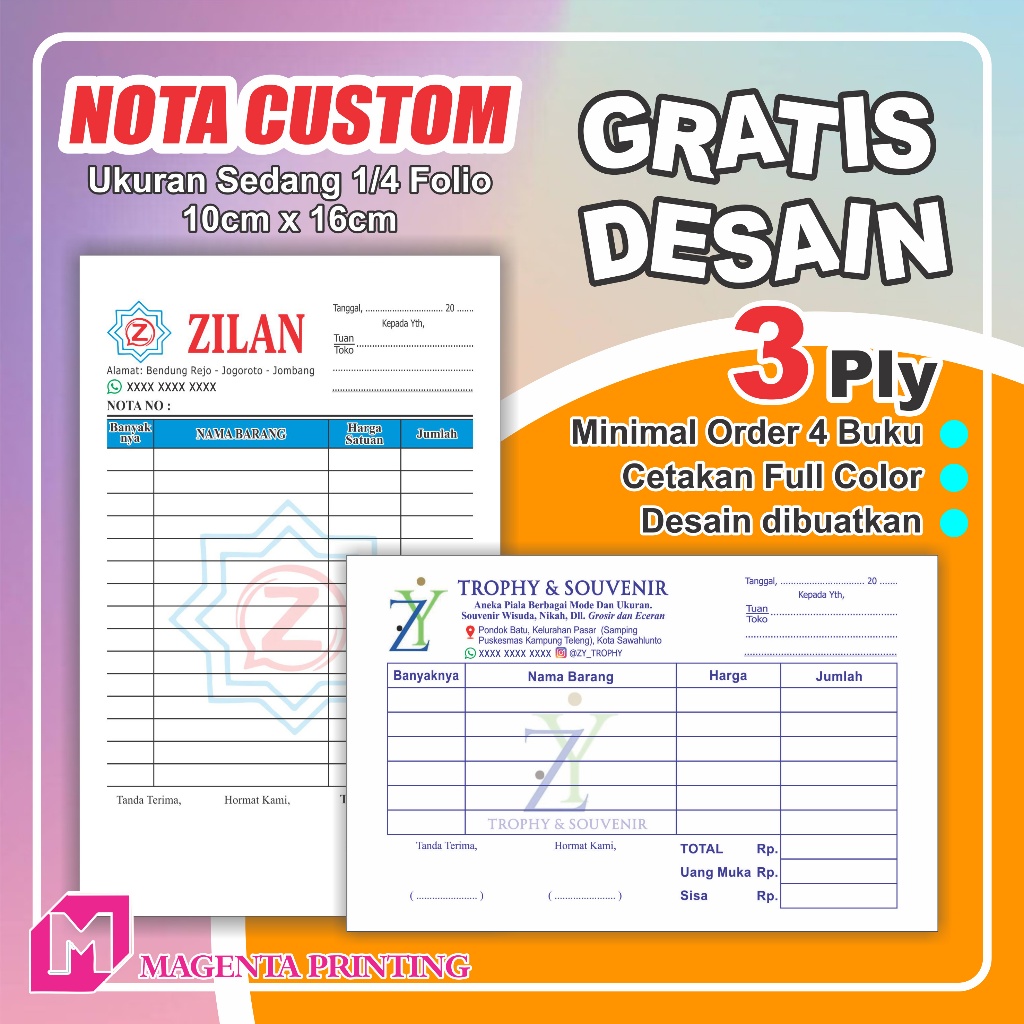 

Cetak Nota Custom 3 Ply NCR Gratis Desain & Bisa Request Logo Magentagrafika
