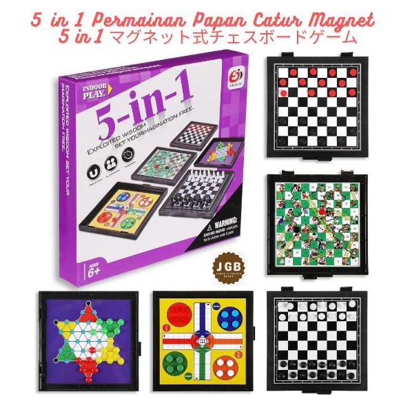 Magnetic Board Game 5 In 1 Catur Ludo Ular Tangga - 5 in 1 Board Game Papan Catur Dadu Magnet