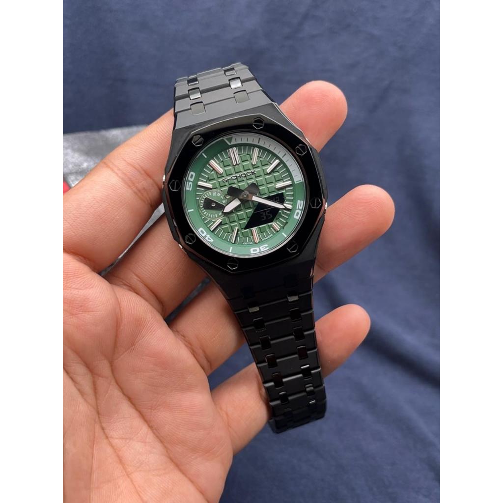 Casio G-Shock GA-2100 ga-2100 Original Mod Green Dial chrome black
