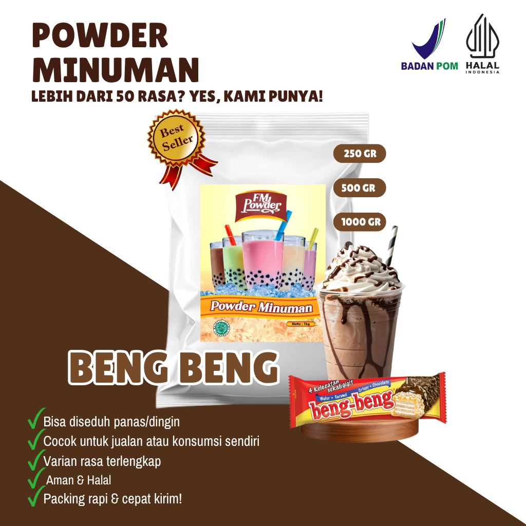 

COKLAT BENG-BENG Fm Powder Drink - Bubuk Minuman Instan Rasa Coklat Kemasan 500gr dan 1000gr(BPOM&HALAL) Minuman Praktis, Harga Hemat, Rasa Fantastis