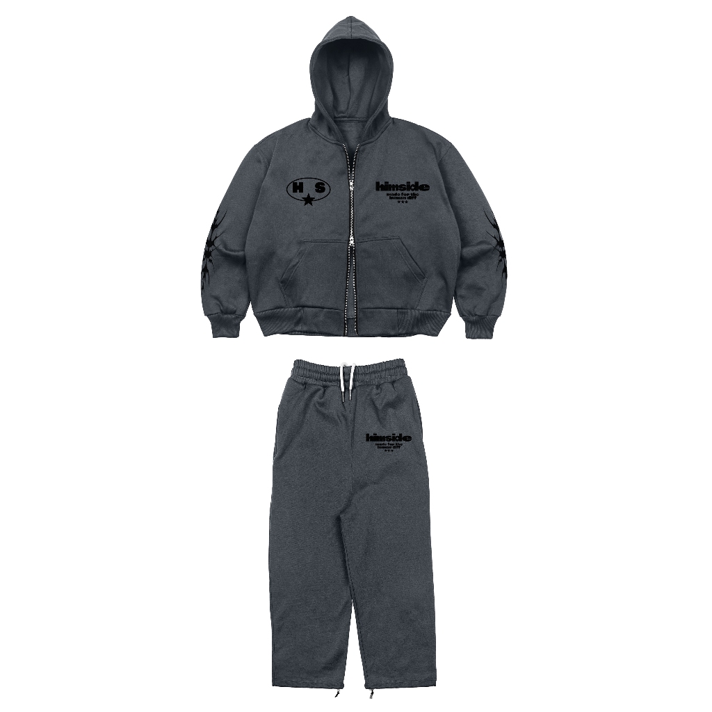 HIMSIDE Hoodie Rocg Sweater Grey Double Zipper Jacket Resleting 280 Gramasi Tebal Lembut unisex Pria