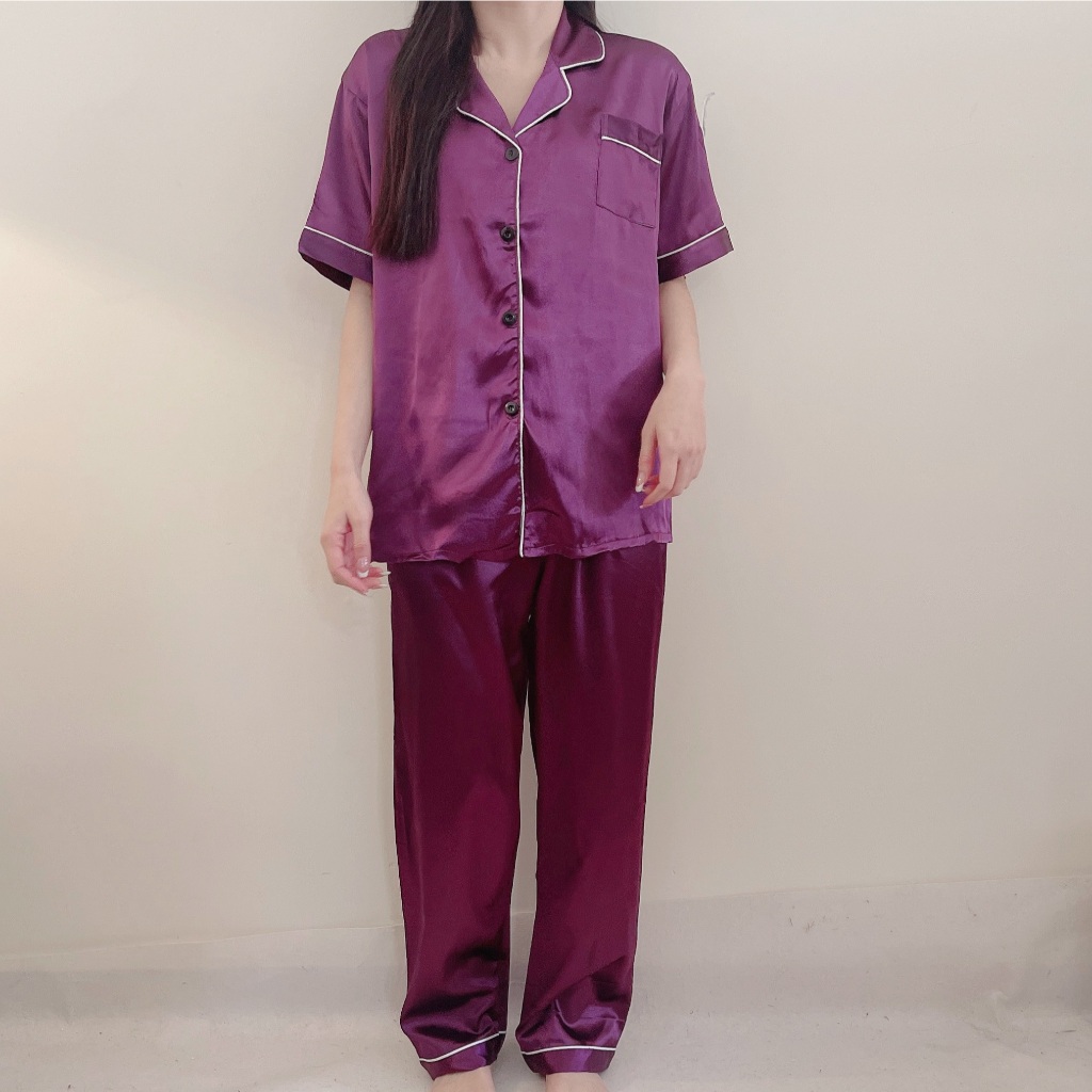 YZ4 AJWShop Piyama Satin Import Baju Tidur Satin Piyama Dewasa Satin Piyama Mewah Baju Tidur Polos