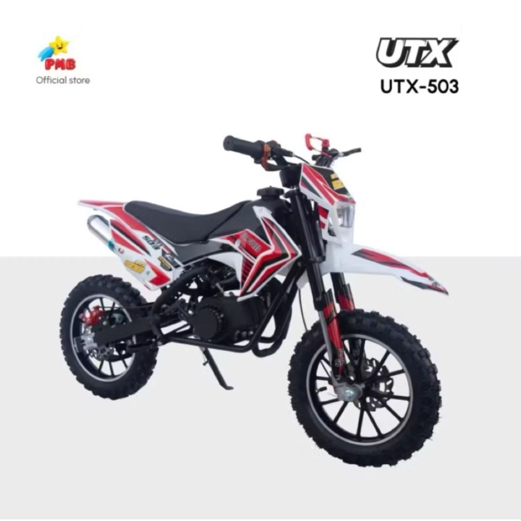 Motor Trail Anak Cross UTX 503 Bahan Bakar Bensin Oli Lampu LED Besi Kokoh Besar Kado Pontianak