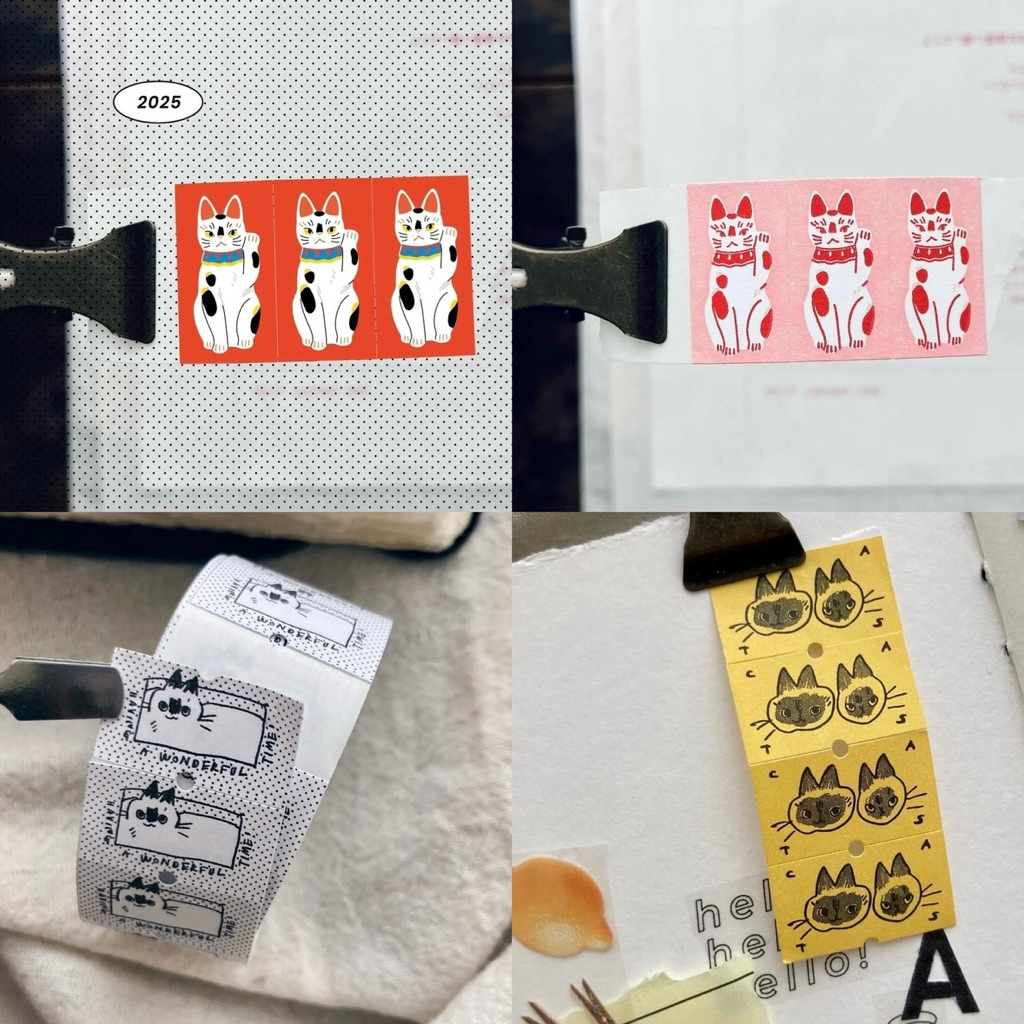 

[Sample 50pcs] Somesortof.fern Label Sticker - Tangerine . red lucky cat . pink fortune cat . cat in a box . seal point cats