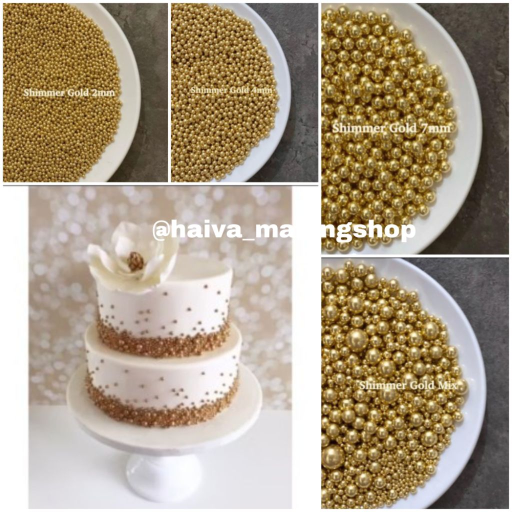 

Sprinkle Gold Shimmer Premium 2mm,4mm,7mm,mix / Mutiara Emas Premium / Hiasan Cup Cake / Dekorasi Kue Tart Emas 10gr