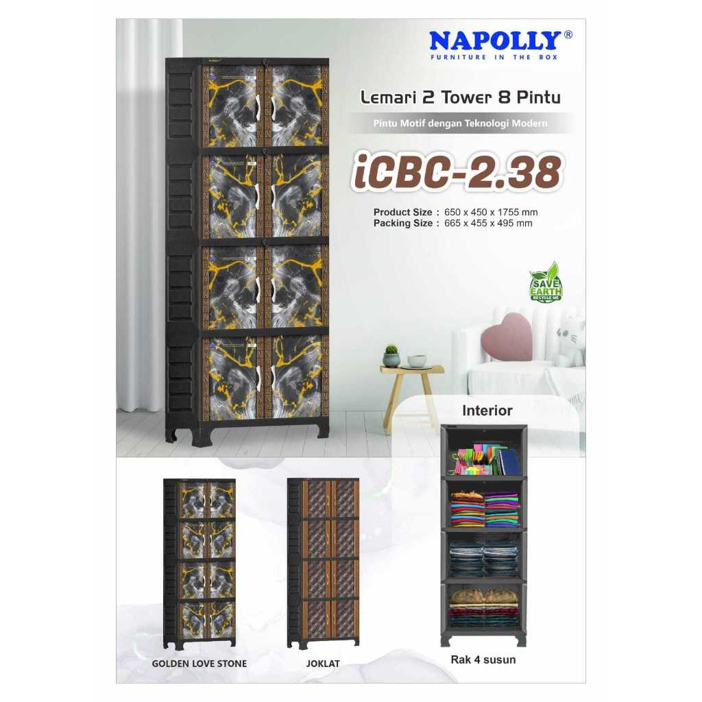 lemari plastik napolly jumbo kaca + kunci napolly cabro 5c4mu napolly icbc 2.38