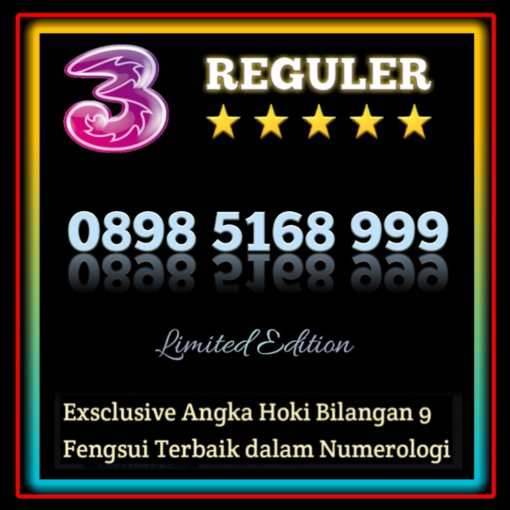 Nomor Cantik Super Hoki Premium berkualitas limited edition perdana Indosat Three spesial O898 5168 
