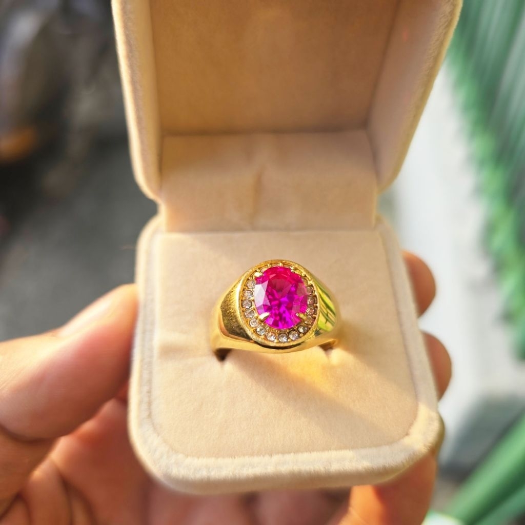 Cincin pria minimalis cincin batu rose pink cutting mewah dan elegan
