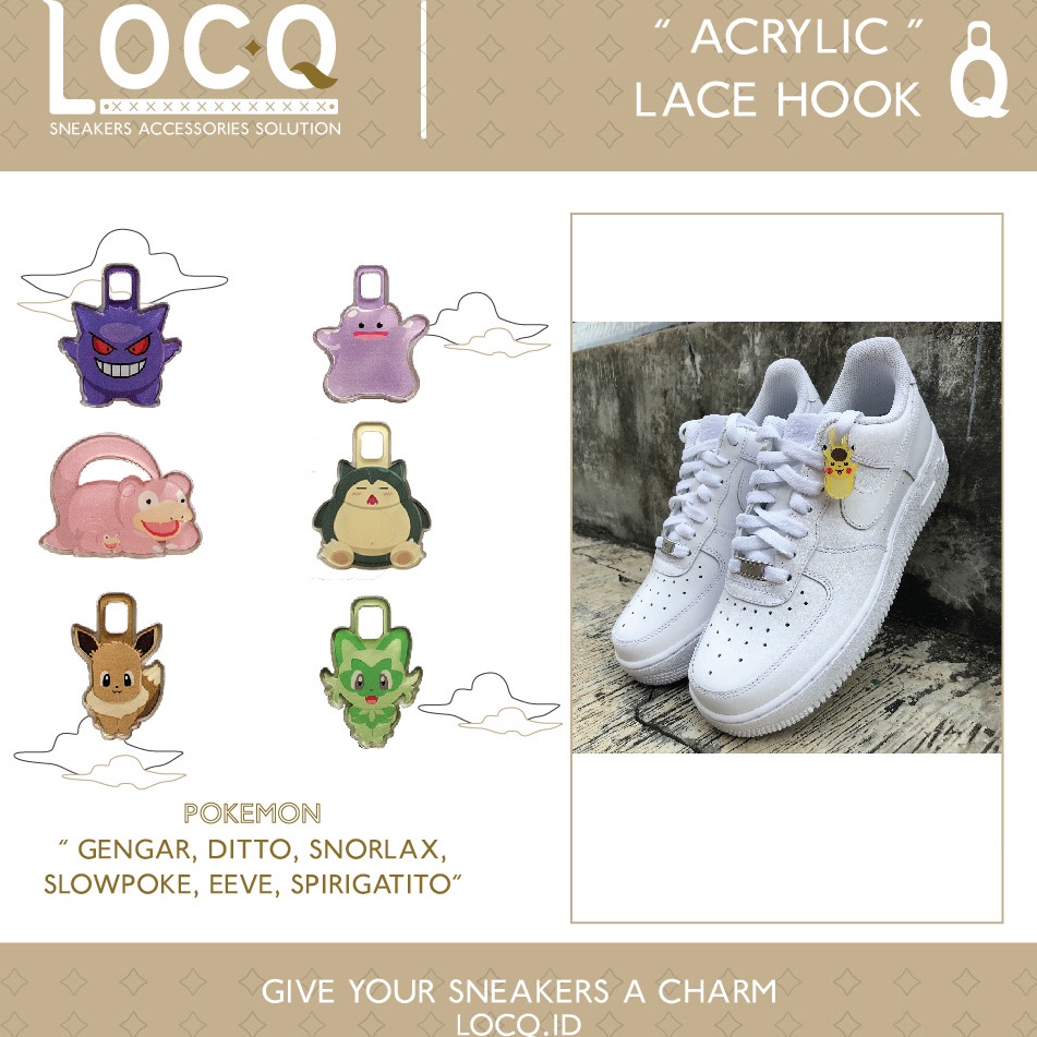 KODE U44O Aksesoris Tali Sepatu Acrylic Lace hook  Pokemon Gengar Snorlax Eeve Spirigatito Ditto Slo