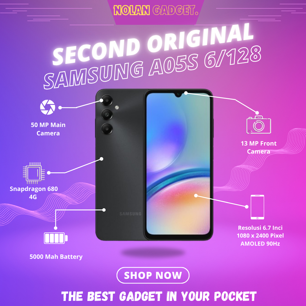 SAMSUNG GALAXY A05s  • RAM • 6/128 GB • ORIGINAL FULLSET MULUS (SECOND)