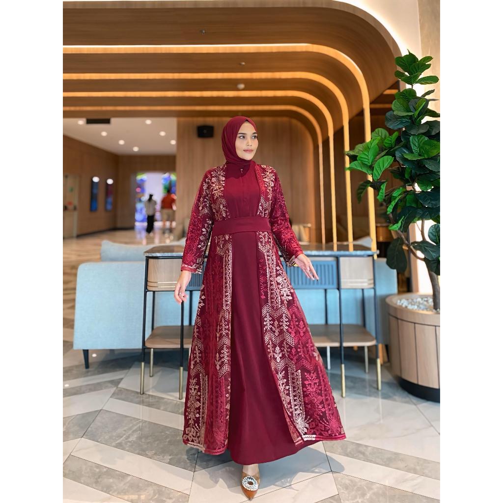 Sabay Dress marbella mix brukat tille garden original premium by saide official /gamis brukat/pakaia