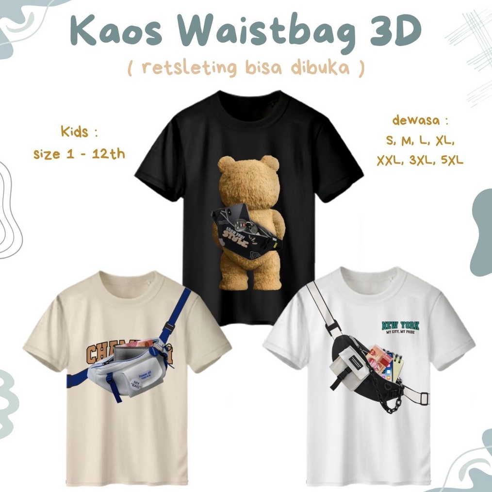 KODE K53Y Kaos Kantong Waistbag 3D Couple Keluarga Ayah Ibu Anak Combad 3s