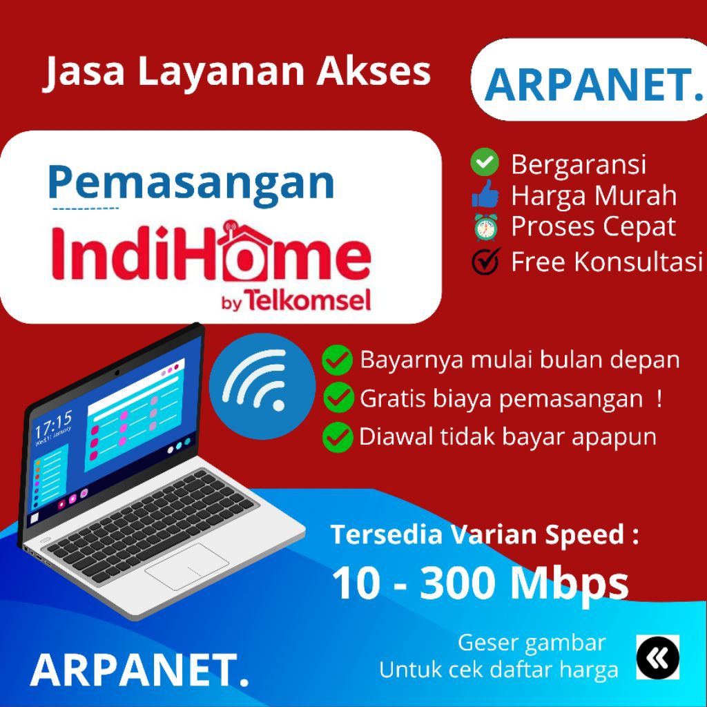 pemasangan WiFi Indihome | 10 - 300 Mbps | 1P Inet Only | 2P Inet + Tv