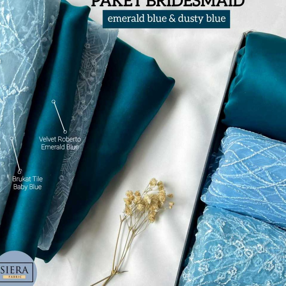 KODE F37B Paket Lengkap Kain Bridesmaid Premium  Satin Velvet Roberto Emerald Blue  Brukat Tile Baby
