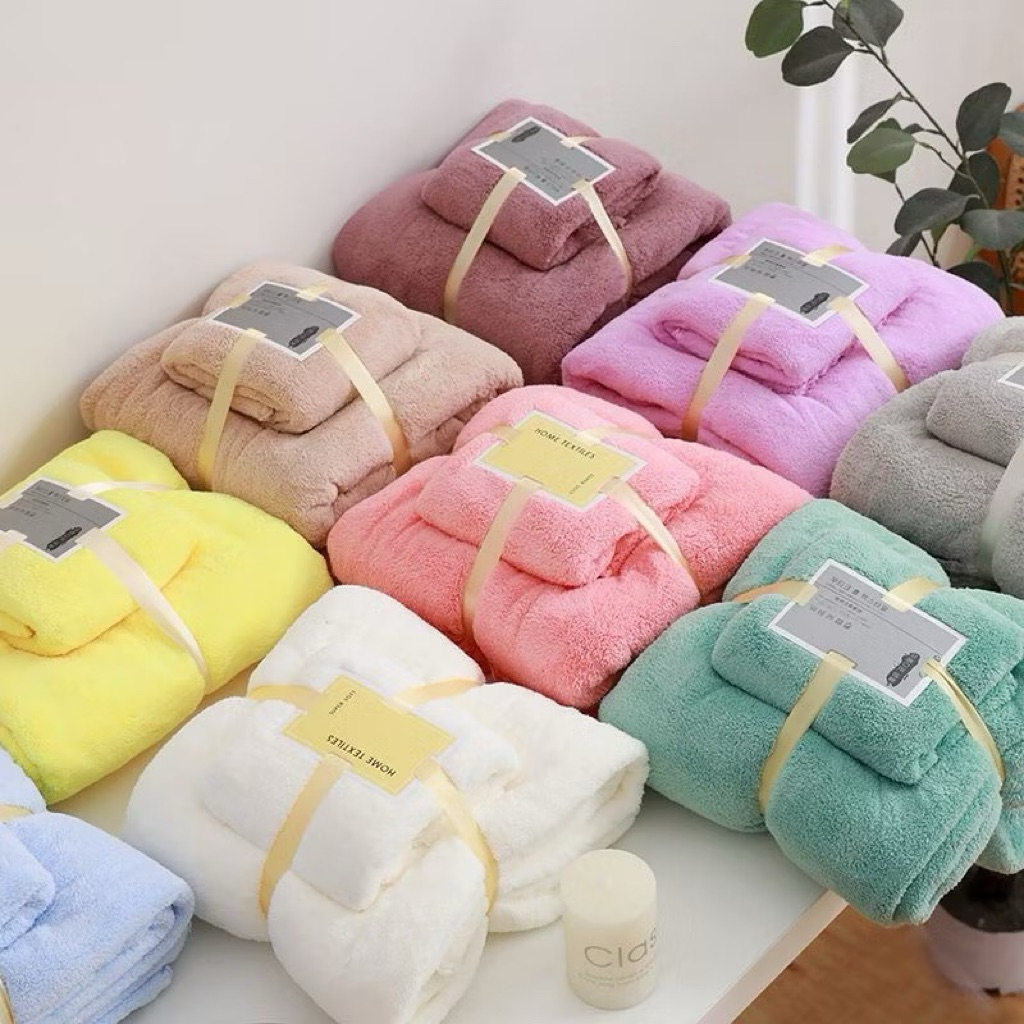 Handuk Set 2in1 Handuk Mandi dan Handuk Wajah Cotton Towel Import Murah
