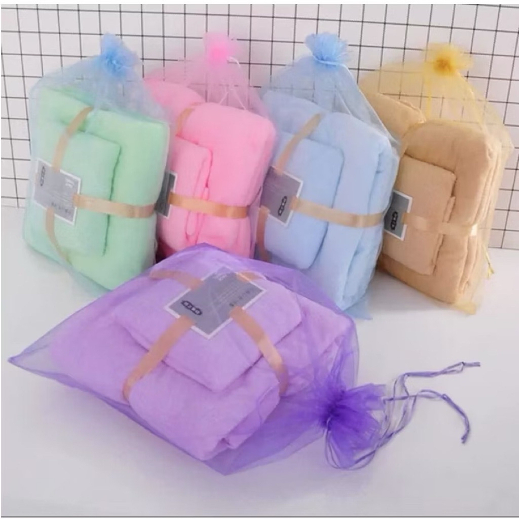 Handuk Set 2 in 1 Handuk Mandi dan Wajah Cotton Towel Import Murah