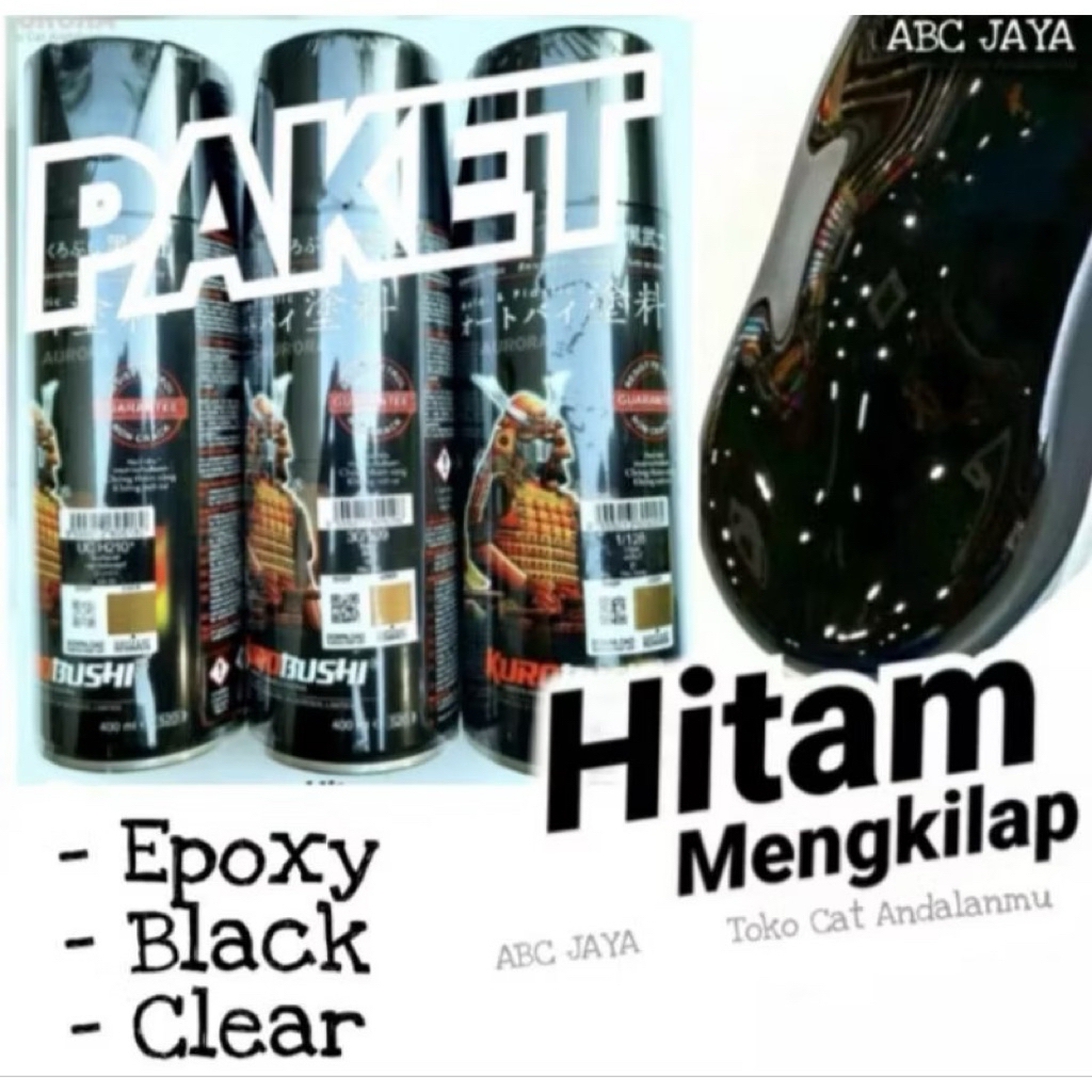 PAKET LENGKAP Cat Samurai UCH210 Epoxy Surfacer + 109 Black Hitam + 128 Clear Gloss 400ml Pilok Pilo