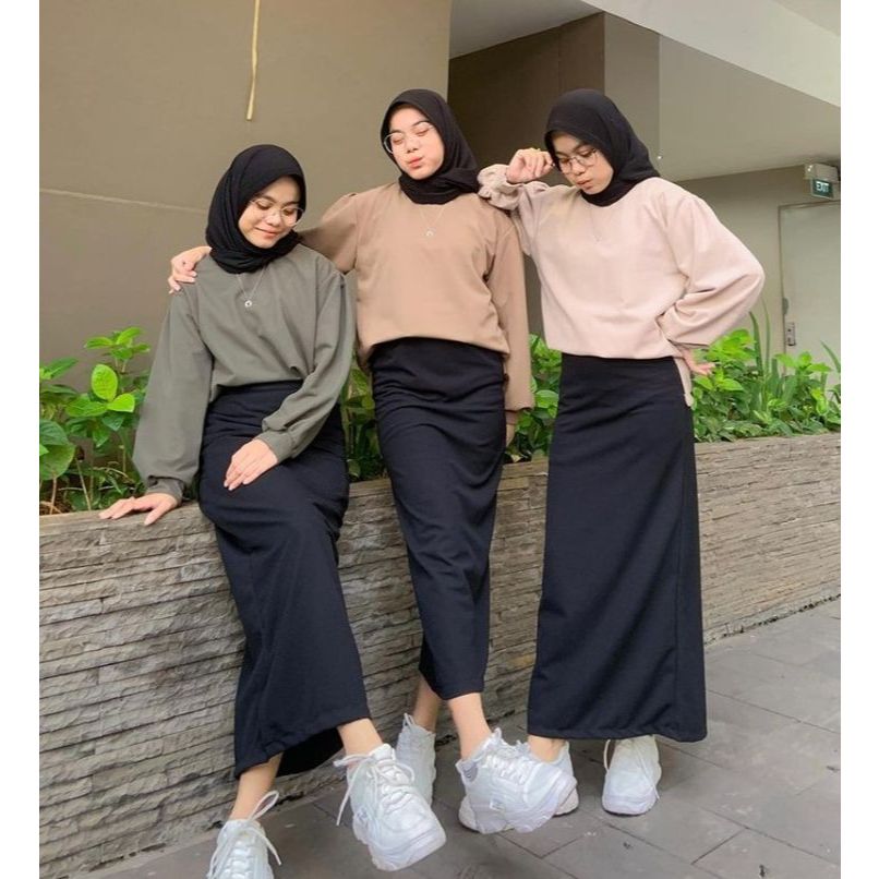 Rok Wanita Span Scuba Polos Ootd Remaja Kekinian Outfit Simple Kece Terbaru Anti Ribet Dan Nyaman