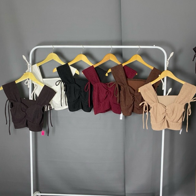 Atasan Wanita Crop Top Cute Crinkle Motif Kerut Lengan Pendek