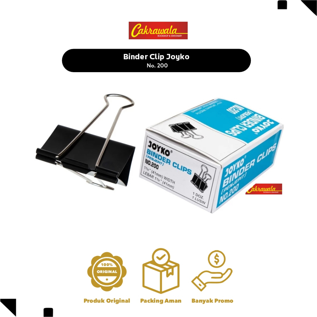 

Binder Clip Joyko No.200 | Penjepit Kertas Besar 41mm | Isi 12 Pcs | Klip Hitam Kuat & Tahan Lama
