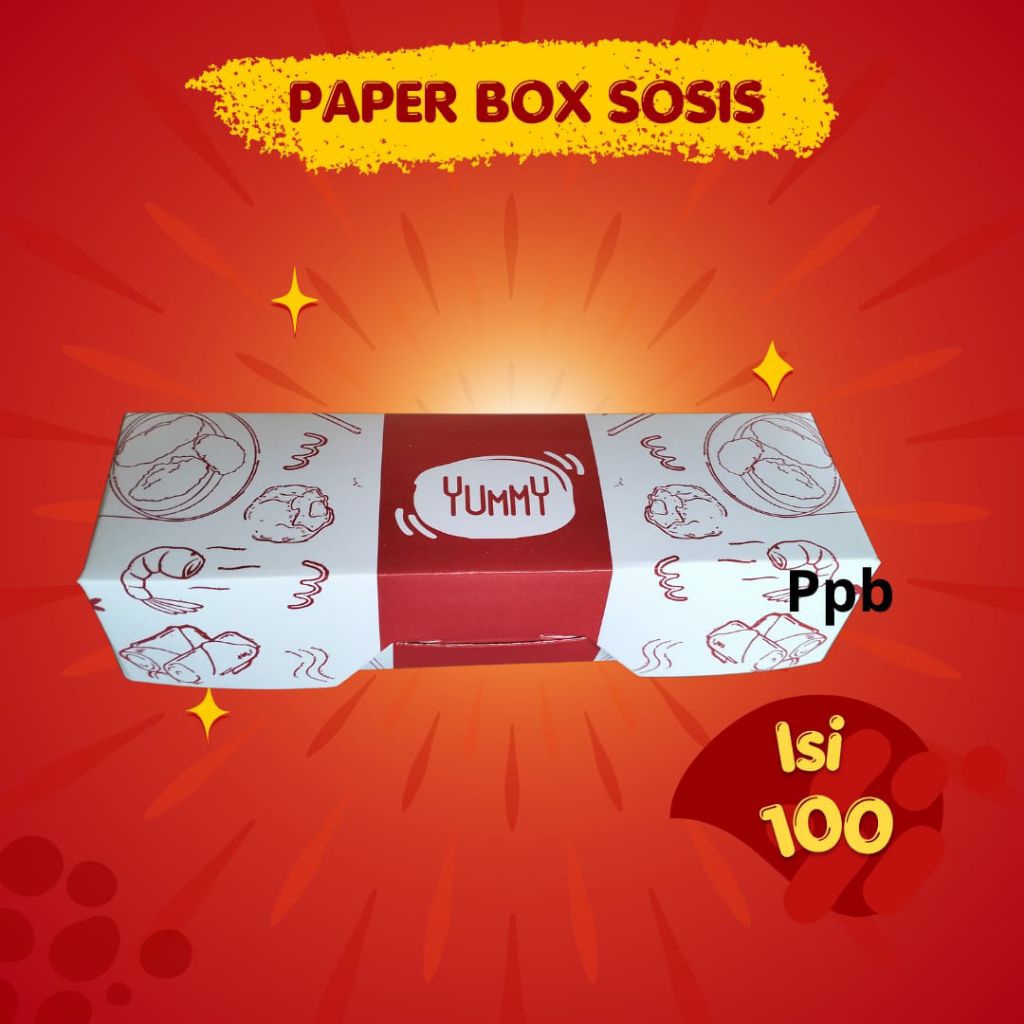 Paper box-Box-Sosis-Box makanan-motif merah