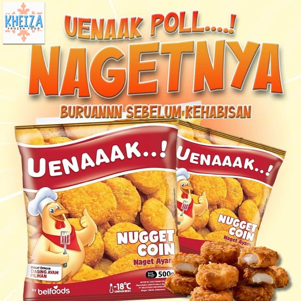 

BELFOODS Nugget Ayam Coin Uenaaak - Naget Ayam Uenak Belfood 250gram - Kheiza Frozen