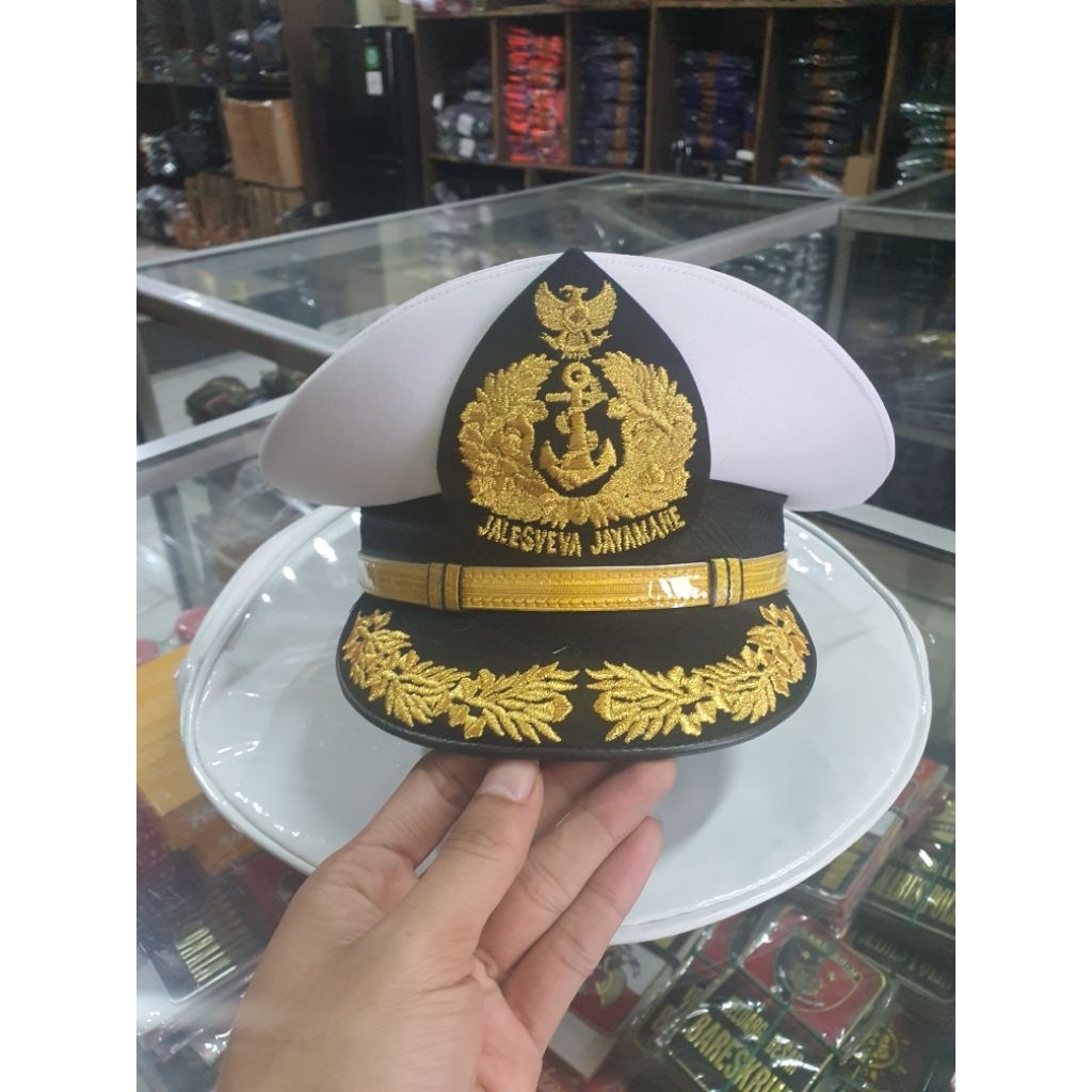 Topi Pdu Tni Al Pamen Putih Dan Sarungnya - Topi PDU Putih Tni AL