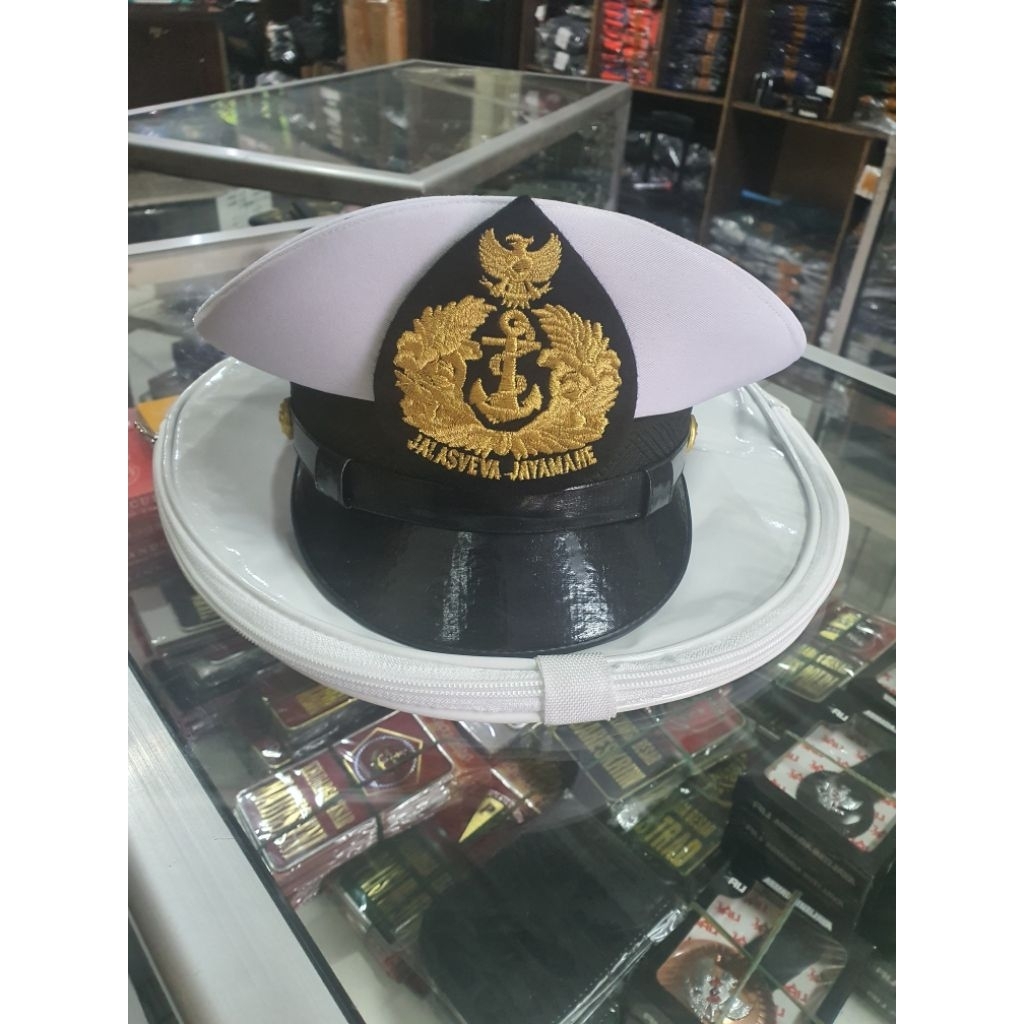 Topi Pdu Tni Al Bintara Putih Dan Sarungnya - Topi PDU Putih Tni AL