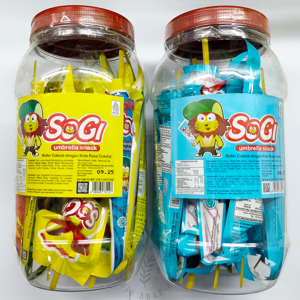 

Sogi Umbrella Snack Wafer Cokelat Bentuk Payung Toples isi 20pcs