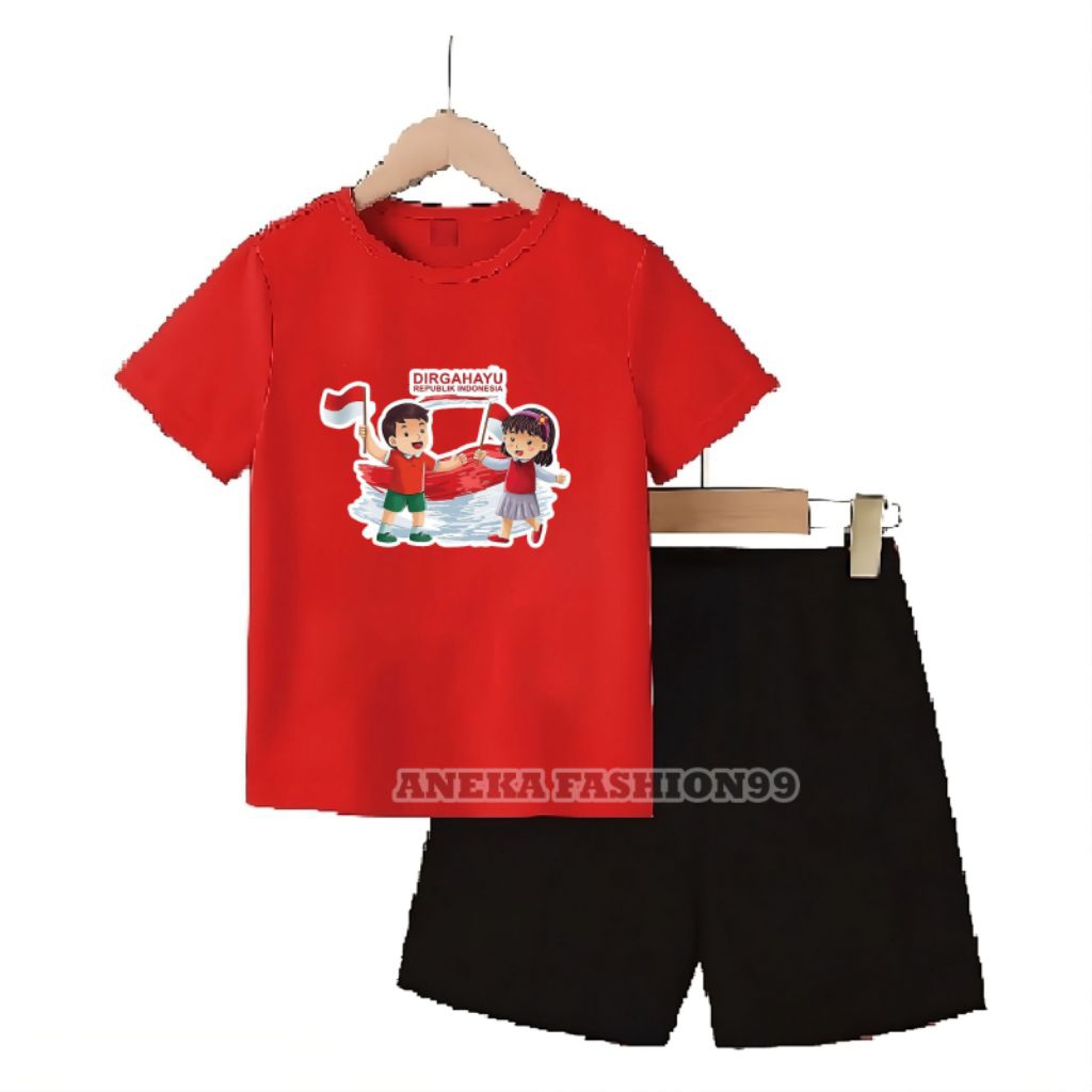 Setelan Kemerdekaan Anak Wanset Ank Cowok Cewek 3-13Tahun Baju Celana 17An Laki Perempuan 1Stel Atas