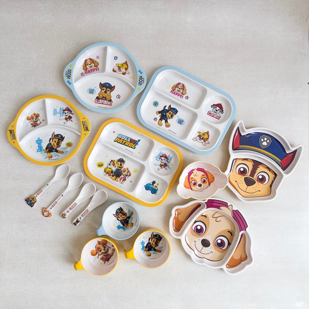 kualitas super elco premium melamine paw patrol kids plate spoon tableware set / piring sendok anak